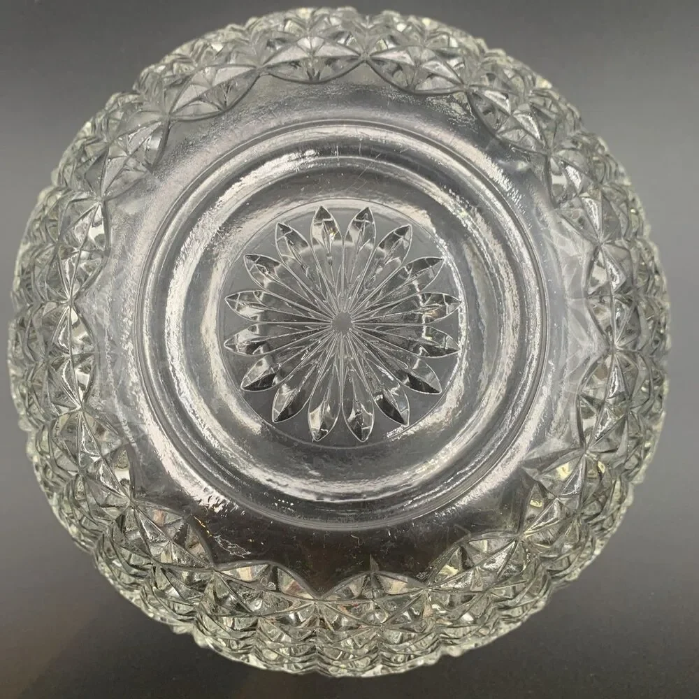 Anchor Hocking EAPC Star of David Cut Glass Bowl Vintage Scalloped Rim Crystal